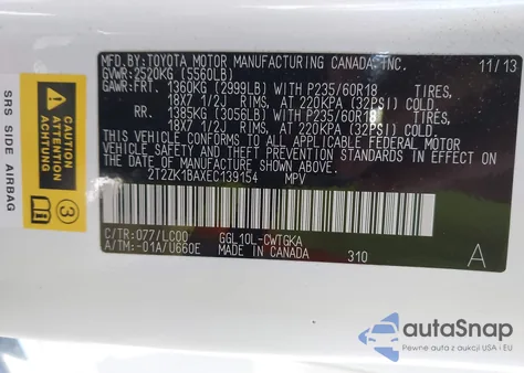 2014 Lexus Rx 350 z USA, uszkodzony, nr VIN 2T2ZK1BAXEC139154